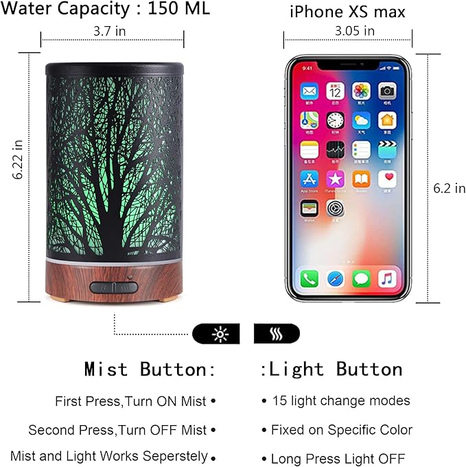 Essential Oils Diffuser for Home,150ML Aromatherapy Diffuser,Birthday Gifts for Women mom,Metal Cool Mist Humidifier with 7 Colors Lights Waterless Auto Off Air Diffusers(Tree)