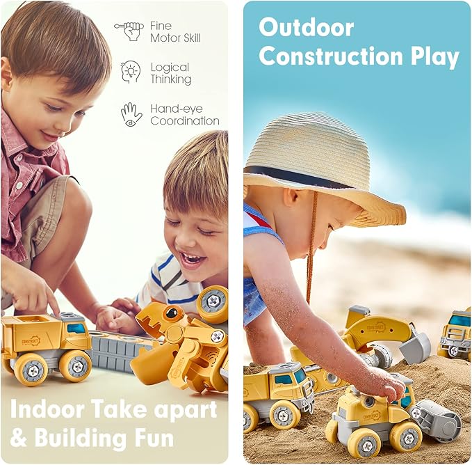 hahaland Toys for 5+ Year Old Boys - Take Apart Dinosaur Kids Toys Construction Vehicles 5 in 1 Transform into Dinosaur Robot STEM Building Toy for 5 6 7 8 Year Old Boys