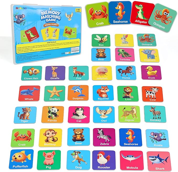 72 PCS Animals Memory Matching Game for Kids, Animal Theme Memory Game for Toddlers, Memory Cards Concentration Game for Ages 3 and Up