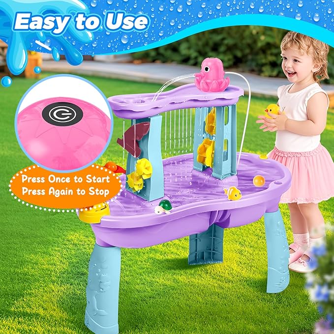 Water Table Pump Octopus, Cordless Rechargeable Pump for Water Tables with Magnetic Mounting, No Drill Installation, Durable Outdoor Water Play Accessories for Kids & Toddlers (Pink)
