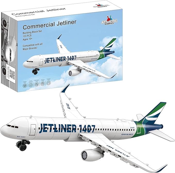 Apostrophe Games Commercial Jetliner Building Block Set - 133 Pcs, Ages 10+ Airplane Model Toy