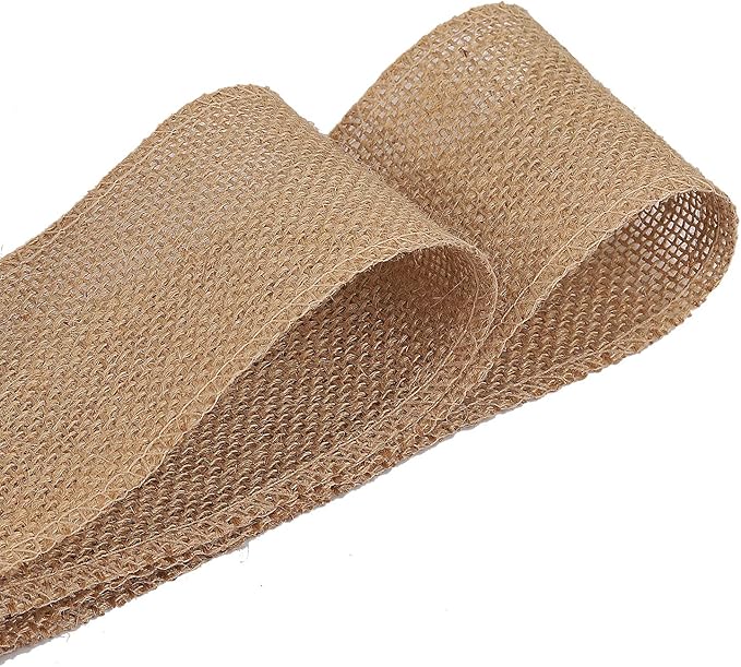 KINJOEK 4 Inch Wide 54 Yards Burlap Ribbon, Natural Jute Fabric Ribbon Crafts Ribbon for Christmas Wedding Gifts Burlap Fabric DIY for Decoration