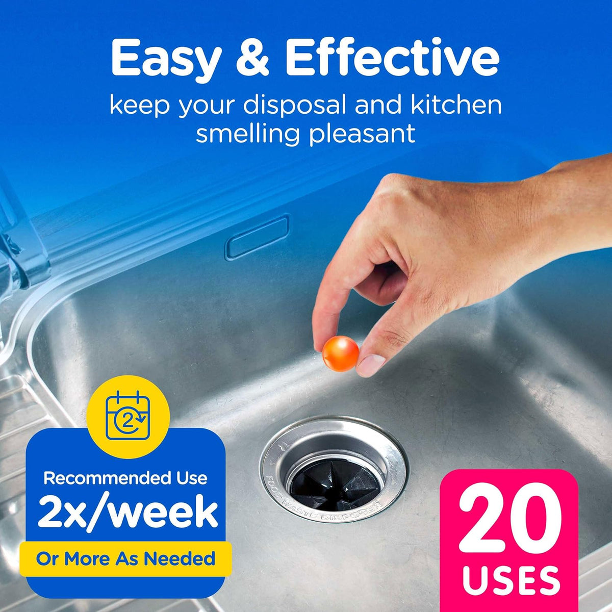 COMPAC HOME Plink Garbage Disposal Cleaner and Deodorizer, Air Fresheners for Garbage Disposal, Orange Scent, Home Cleaning Products for Kitchen Sink and Clogged Drains, 20 Count (Pack of 1)