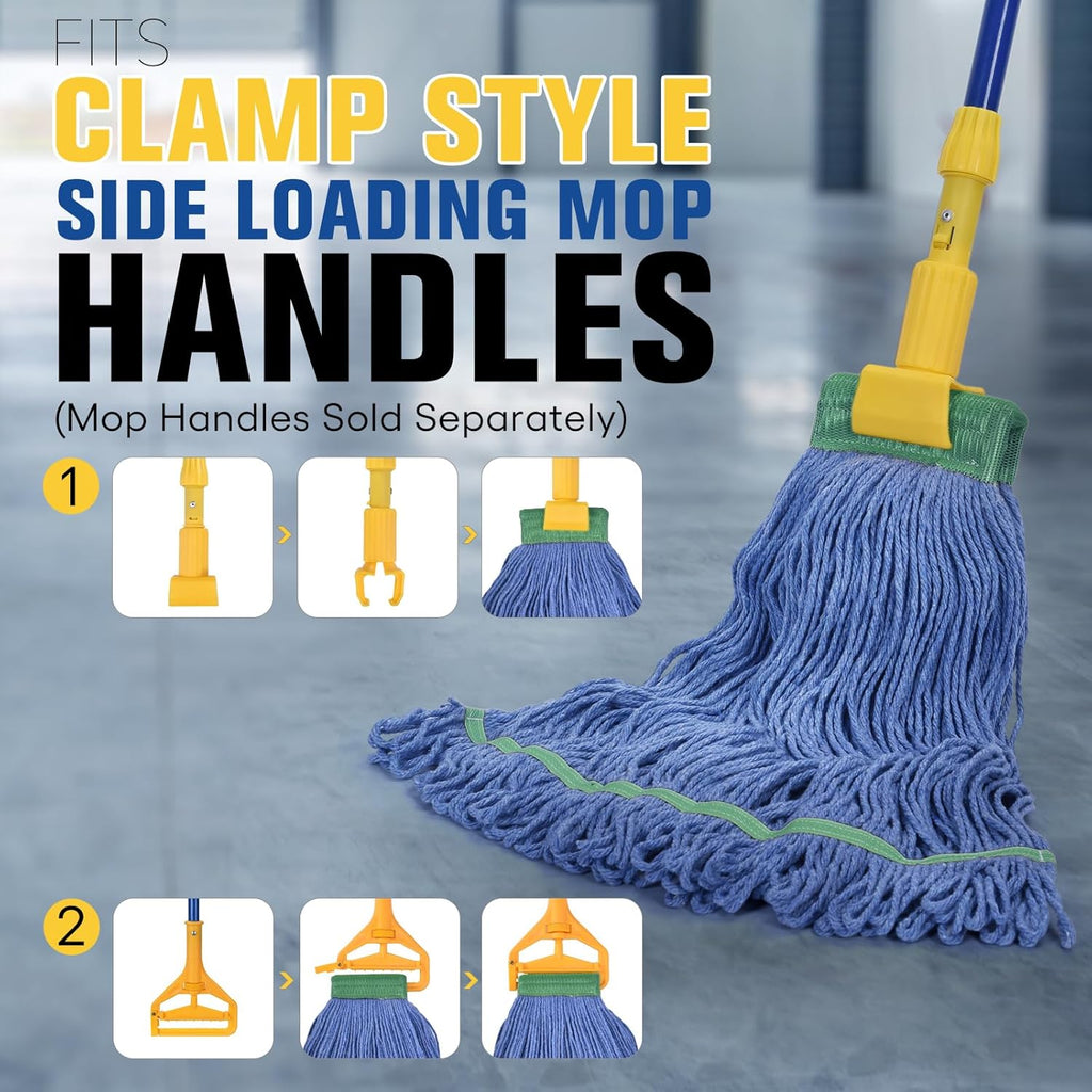 Matthew Cleaning Commercial Mop Head Replacement, 5 Inch Wide Headband, Looped End Cotton Blend String Wet Mops for Floor Cleaning, 28 oz Extra Large, 3-Pack Blue