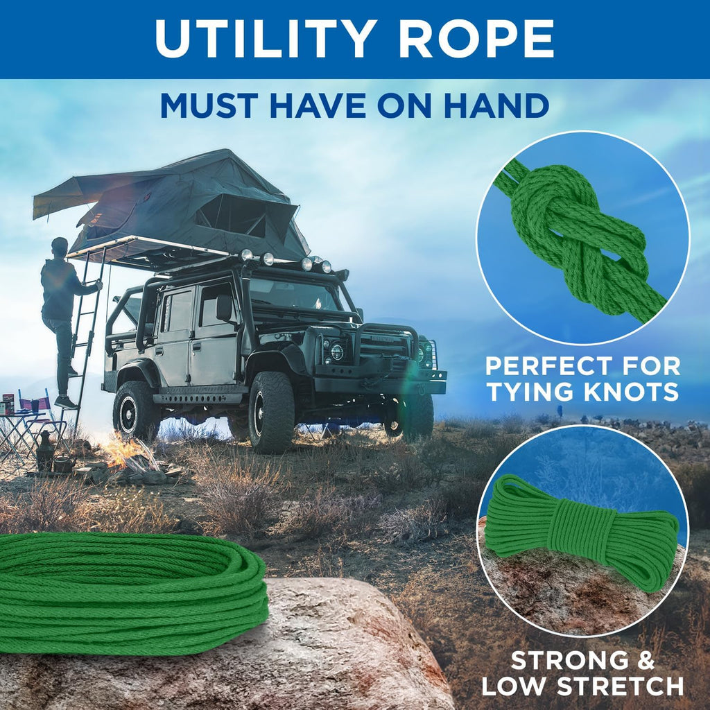 TECEUM Cotton Rope 3/16” (5 mm) – 100 FT – Strong All-Purpose Braided Rope – Natural Cotton – for Crafting, Сamping, Clothes Line, DIY, Indoor & Outdoor Use – Green