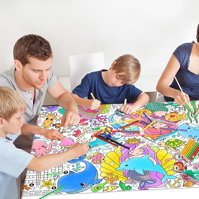 Gatherfun Mermaid Party Giant Coloring Poster - 31.5X 72 Inches - Versatile Classroom Wall Décor & Birthday Activity - Mermaid Poster or Table Cover for School Parties and Special Events