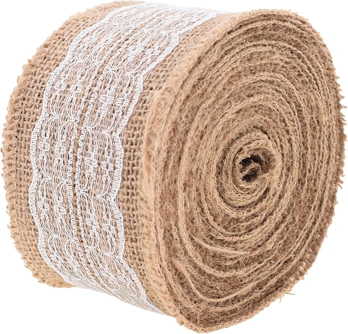 Mandala Crafts Burlap and Lace Ribbon 2 Inches Wide Jute Ribbons for Crafts - 20 Yds Roll Rustic Burlap Wrap Trim Ribbons for Wreaths Bows Wedding Party