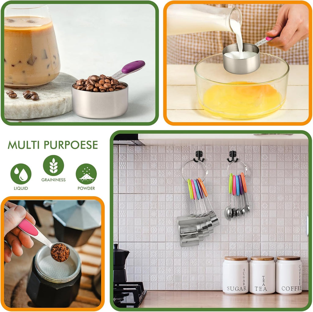 HOTEC 10-Pack Measuring Cups &Spoons Set, Kitchen Gadagets Cooking Baking, Measuring Spoons, Heavy Duty & Dishwasher Safe for Dry and Liquid Ingredients, Multicolor