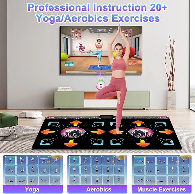 Dance Mat for Kid & Adult, Double Dance Mats for TV, Electronic Dance Pad Game with Camera, Exercise Dance Game for TV,Plug and Play Dancing Mat for Family Games, Xmas Birthday Gifts Ideas