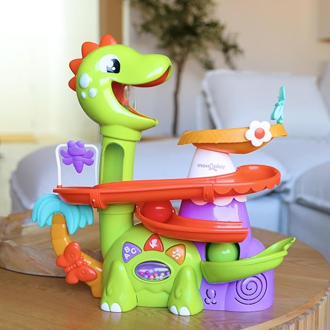 Move2Play, Air-Powered Dinosaur Ball Popper | 30+ Songs, Sayings, & Lights | Baby & Toddler Toys Ages 6 7 8 9 10 12+ Months | Boy & Girl Gift for 1, 2+ Year Olds | Birthday Present