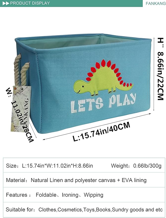 FANKANG Rectangular Laundry Basket Nursery Storage Fabric Storage Bin Storage Hamper,Gift Baskets (Single Dinosaur)