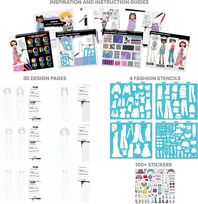 Fashion Angels Streetwear Design Portfolio, Includes 30 Sketch Sheets, Stencil Sheets, Stickers & Inspiration Guide, Ideal Drawing Kit for Girls Ages 6+