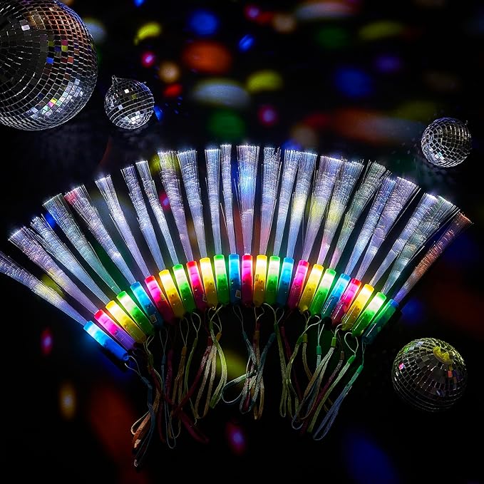 Skylety 36 Pcs Fiber Optic Wand, LED Fiber Optic Wand with 3 Light Modes, Glow Fibers Optics Sticks for Wedding Neon Party, New Year Party Favors, Bar Dj, Halloween, Christmas(Mixed Color)