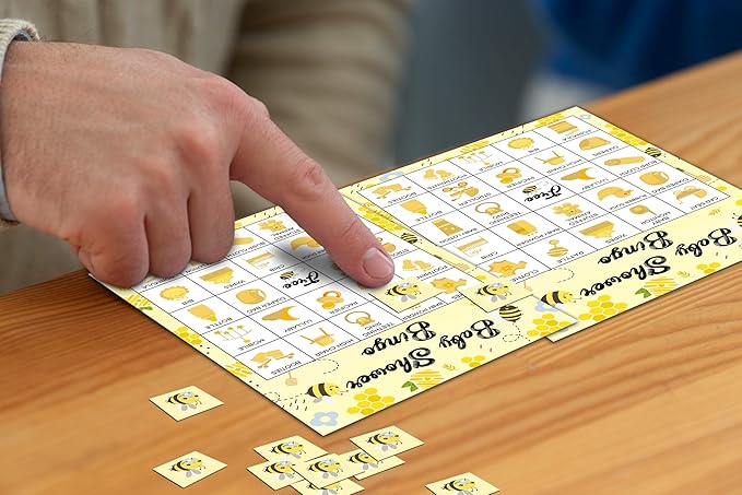 Baby Shower Bingo - 24 Player Bee Themed Game for Adults and Gender Reveal Parties