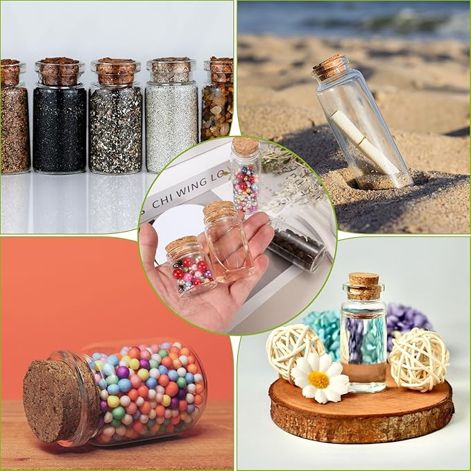 uxcell 6Pcs Mini Glass Bottles with Cork Stoppers, 80ml Small Clear Bottles Glass Empty Jars Vials for DIY Crafts Party Wedding Decor Favors