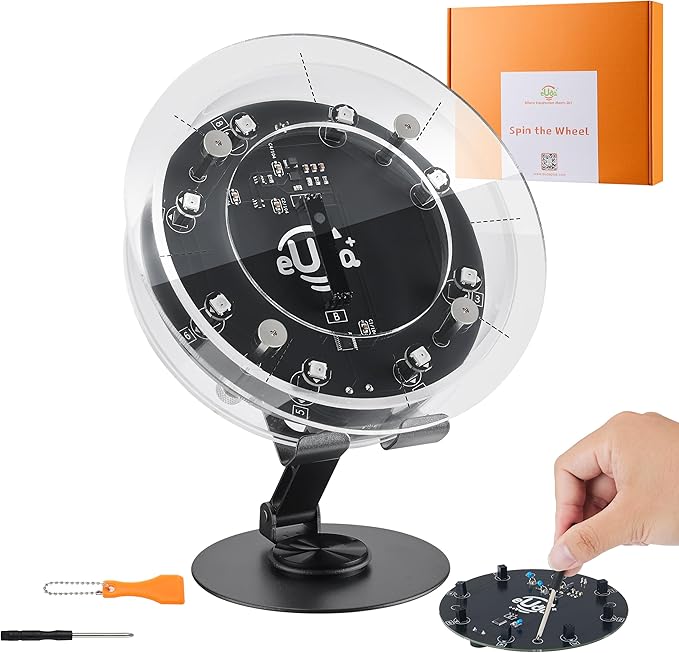 STEM DIY Toys Hand Assembly Electronic Spin The Wheel | Science Craft Kit for Kids Ages 8-9-10-11-12-13-14-15+ Years Old | Educational Gifts for Boys&Girls | Video Guide (Round-Transparent Clear)