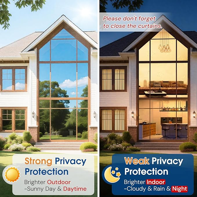 Homein One Way Privacy Window Film with Tool Window Tint for Home Film See Out Not in Heat Control Sun Blocking Mirror Reflective Anti UV Covering Static Cling No Glue Sliver 23.6 x 78.7 inch