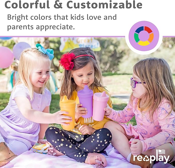 Re-Play Sippy Cups for Toddlers - 10 Oz. Reusable Spill Proof Cups for Kids, Dishwasher/Microwave Safe - Made in USA - Set of 4 - Desert Sands