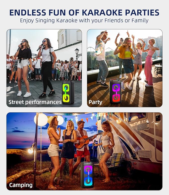 Karaoke Machine for Adults, Portable Bluetooth Speaker with 2 Wireless Microphones, Portable PA System with Disco Lights for Big Party, Outdoor, Ideal Gifts for Family, Music Lover