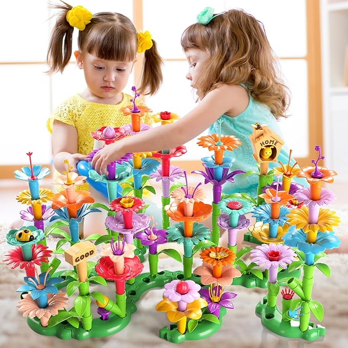 148PCS Flower Garden Building Toys for 3 4 5 6 Year Old Girls, Educational Activity Preschool Birthday Gifts for 3 4 5 Year Old Girls, Building Stem Toys for Kids Toddlers Ages 3-5