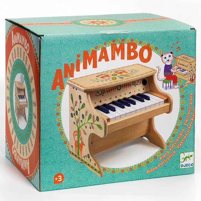 DJECO - Animambo Electric Piano 18 Keys - Playing Music for Children - Enhances Motor Skills - Develops Coordination, Dexterity, and Rhythm - Fosters Creativity, Adorable Design - Kids Ages 3+