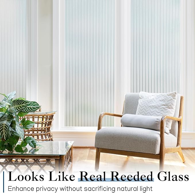 Haton Reeded Glass Window Privacy Film, Frosted Glass Window Film, Static Cling UV Blocking Stickers, Decorative Removable Cover for Bathroom Door Office, Non Adhesive 35.4" x 78.7"