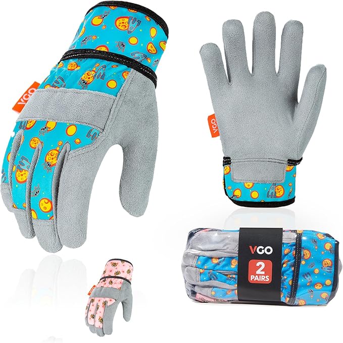Vgo... 2Pairs 5-6 Years Old Kids Gardening,Lawning,Working DIY Gloves(Size KID:M,2 Color,KID-MF3561)