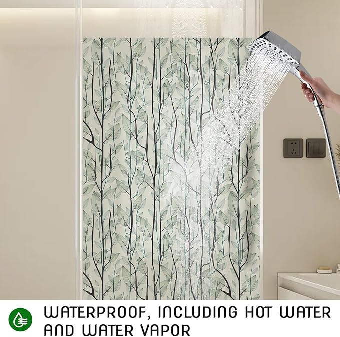 DKTIE Window Film Privacy with Installation Tools, Decorative Stained Glass Window Clings for Home, Static Cling Window Sticker for Front Door, Bathroom, Glass Door (Dark Green, 17.7'' x 118.1'')