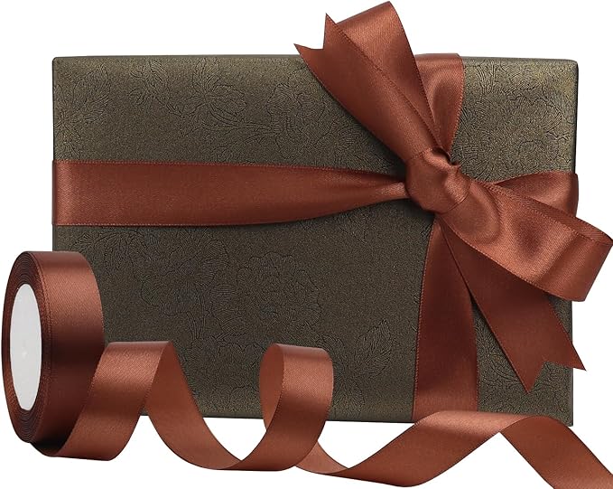 Brown Solid Satin Ribbon 1 Inch 25 Yards Solid Polyester Fabric Ribbon for Gift Wrapping Wedding Christmas Baby Shower Birthday Party Decoration Handmade Immortal Flower Craft