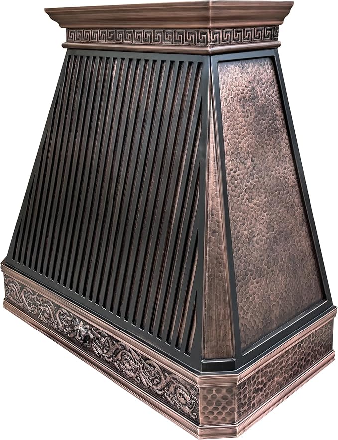CT Copper Tailor Copper Vent Hood Island Mount,36'' W,48''H, 610 CFM Exhaust Fan,Stainless Steel Vent,LED Light,Dishwasher-Safe Baffle Filters,Light Hammered-Medium Patina,VH14TA2L