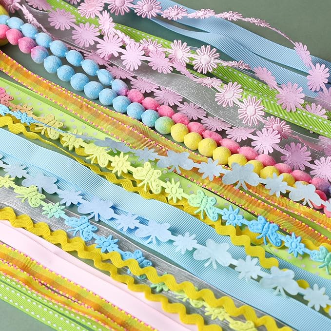 LaRibbons Pastel Ribbons for Crafts 10 Rolls Assorted Ribbon for Gift Wrapping, Hair Bows, DIY Crafts, Home Decor 46 Yards