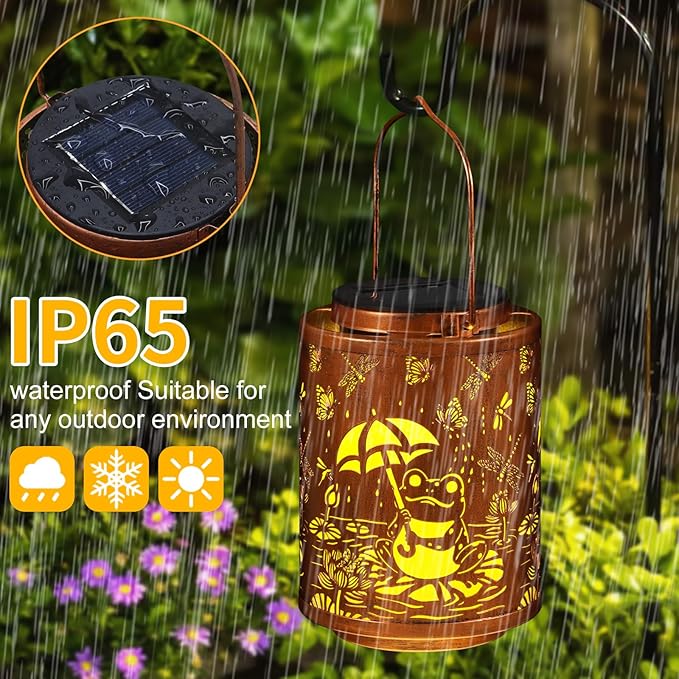 Solar Lanterns Garden Decor Birthday Gifts for Women Mon Grandma Metal Hanging Solar Lights Waterproof Outdoor Decoration for Outside LED Lanterns for Yard Patio Lawn (Frogs)
