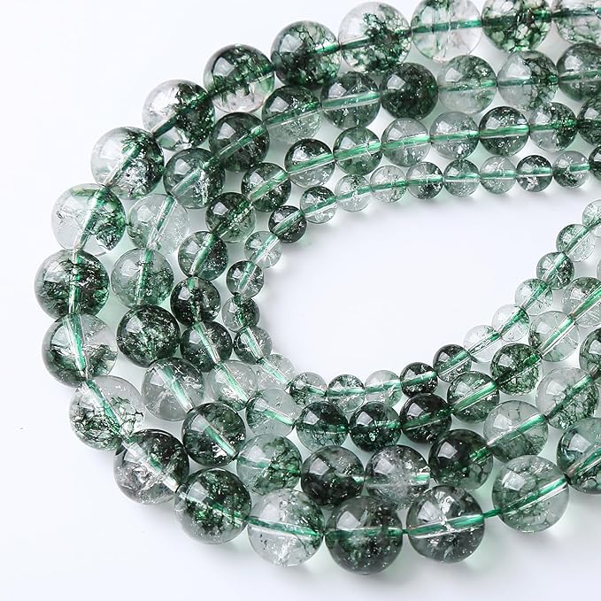 36pcs 10mm Natural Green Phantom Ghost Quartz Stone Round Beads for Jewelry Making DIY Bracelets Necklaces Crystal Energy Healing Stone Beads 15"(Green Phantom Ghost Quartz, 10mm)