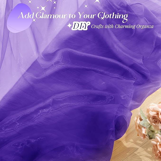 P Pothuiny Sheer Organza Fabric by The Yard, 3 Yards x 60 Inch Wide Bridal Purple Organza Tulle Fabric Roll Shiny Gauze Fashion Dress Sewing Craft for Wedding Party Decorations Backdrop