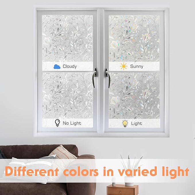 Hilarious Tulip Window Cling, Stained Glass Static Stickers Decorative for Windows, Removable Window Covering Vinyl, Non-Adhesive Stickers (29.5'' x 78.7'')
