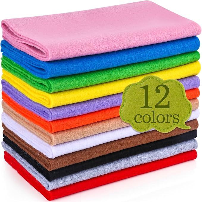 XSEINO 12 Rolls 8"x35"(20.5x90cm) 1.4mm Thick Soft Felt Fabric Sheet 12 Assorted Colors Felt Pack for DIY Craft Sewing Squares Nonwoven Patchwork