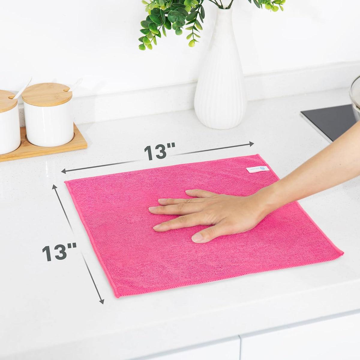 Pink Microfiber Cleaning Cloth 13"x13", Ultra Soft Absorbent Microfiber Cleaning Rags for Housekeeping Cleaning Supplies, Lint Free Reusable Cleaning Cloths for House Washable, Pack of 12