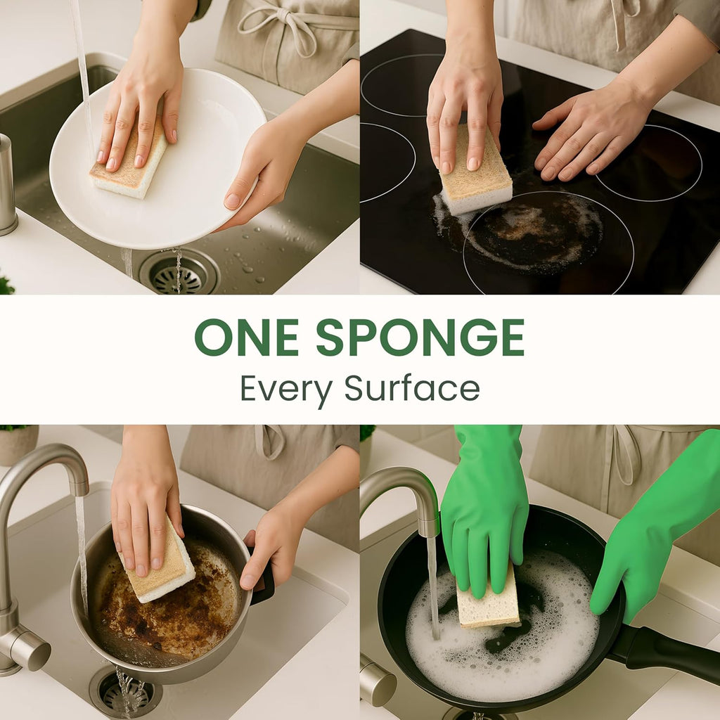 Natural Kitchen Sponges – Eco-Friendly, Compostable Dish Sponges – Loofah & Cellulose Scrubbers – Plastic-Free, Zero-Waste, Biodegradable – Durable, Non-Scratch – Pack of 6
