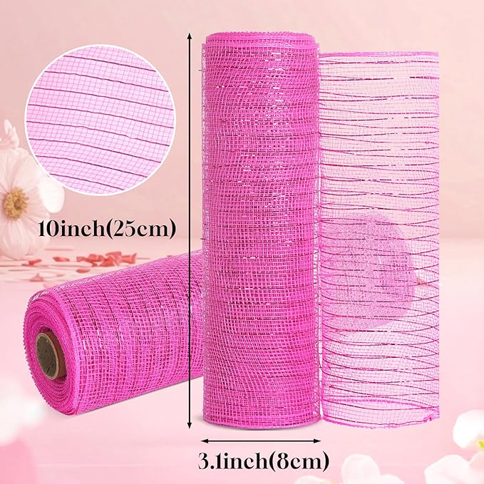 2 Rolls Mesh Ribbon for Wreaths 10 Inch x 30 Foot Wreath Mesh Rolls with Metallic Foil for Easter Christmas Party Wedding Home Decor DIY Craft Projects and Gift Wrapping(Champagne)