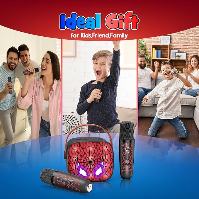 Cool Mini Karaoke Machine Toys: Kids Toys Birthday Gifts Age 3-12+ LED Portable Bluetooth Speaker with 2 Wireless Microphone Gift Toy for 4 5 6 7 8 9 Years Old Girls Boys Kid Adults