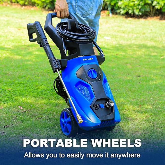 BILT HARD 1.76 GPM 2300 PSI Electric Pressure Washer, Power Motor with Stainless Steel Wand, 4 Spray Nozzles, Built-in Detergent Tank, 20Ft Hose, 35Ft Power Cord for Cars/Driveway/Fences/Home/Patios