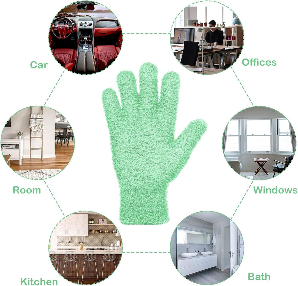 Patelai 2 Pairs Microfiber Gloves for plants Dusting Cleaning Glove Mittens House Cars Blinds Dusting(Blue, Grass Green, X-Large)