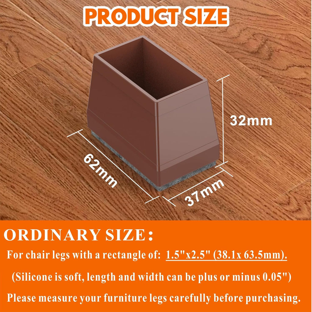 Rectangle Chair Leg Protectors for Hardwood Floors,16 PCS Silicone Covers to Protect Wood Tile Floors Felt Pads Furniture Leg Caps Reduce Noise. Easy to Move.(Brown,1.5 x 2.5 Inch,Rectangle)