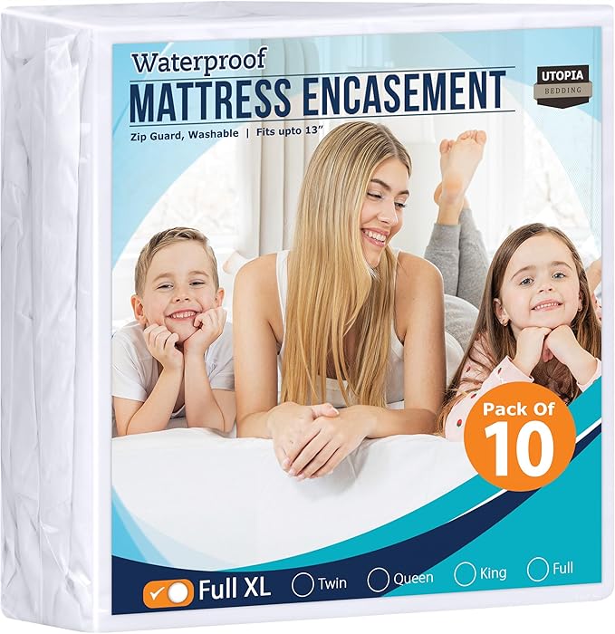 Utopia Bedding Zippered Mattress Encasement Full XL Size (Pack of 10), 100% Waterproof, Dust Mite and Bed Bug Proof Mattress Protector, Absorbent 6-Sided Mattress Cover