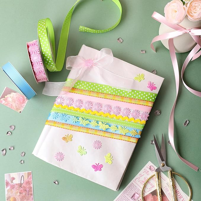 LaRibbons Pastel Ribbons for Crafts 10 Rolls Assorted Ribbon for Gift Wrapping, Hair Bows, DIY Crafts, Home Decor 46 Yards