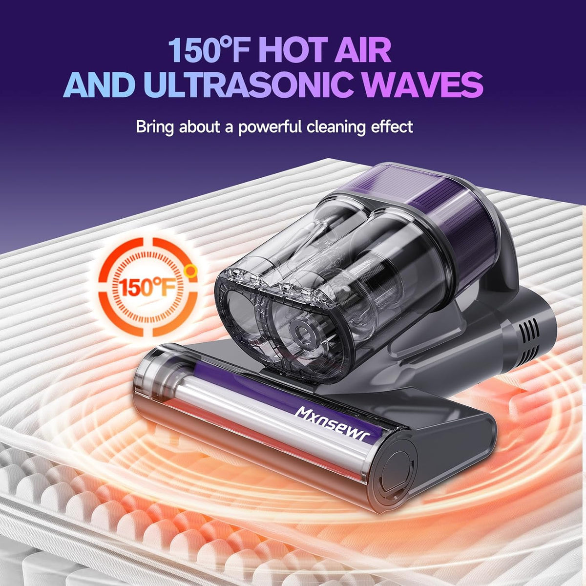 Mattress Vacuum Cleaner, 18Kpa Handheld Bed Vacuum Cleaner with 253.7nm UV-C Light, HEPA Filter & Ultrasoni, 150℉ Heat, Smart Dual Cup, and One-Click ash Removal for Bed, Sofa(Gray)
