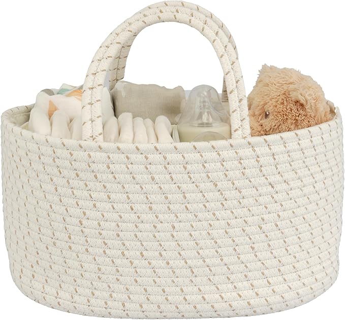 Diaper Caddy Organizer Cotton Rope Baby Basket Nursery Storage and Portable Tote Bag for Car Ideal Baby Shower Gifts and Registry Must-Have for Newborn Essentials striped