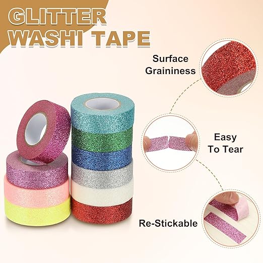 PATIKIL 2 Roll Glitter Paper Washi Tape, Washi Decorative Tape for Crafts, Rose Red