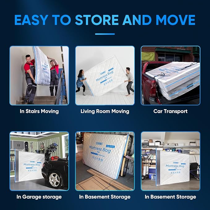 ZCHENBS® – Mattress Bags for Moving and Storage,Mattress Bag with Zippers,5 Mil Ultra-Thick Bed Bag,Waterproof,Anti-Tear,Heavy-Duty Mattress bag (Transaparent/Blue, Crib-(1 Pack))