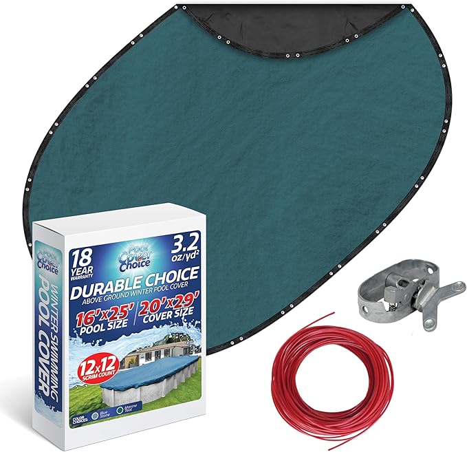 Winter Swimming Pool Cover for 16 ft x 25 ft Aboveground Oval Pool Size, Durable Choice Series, Solid Material, Color - Marine Teal, Pool Cover Choice 391625-4CHOICE